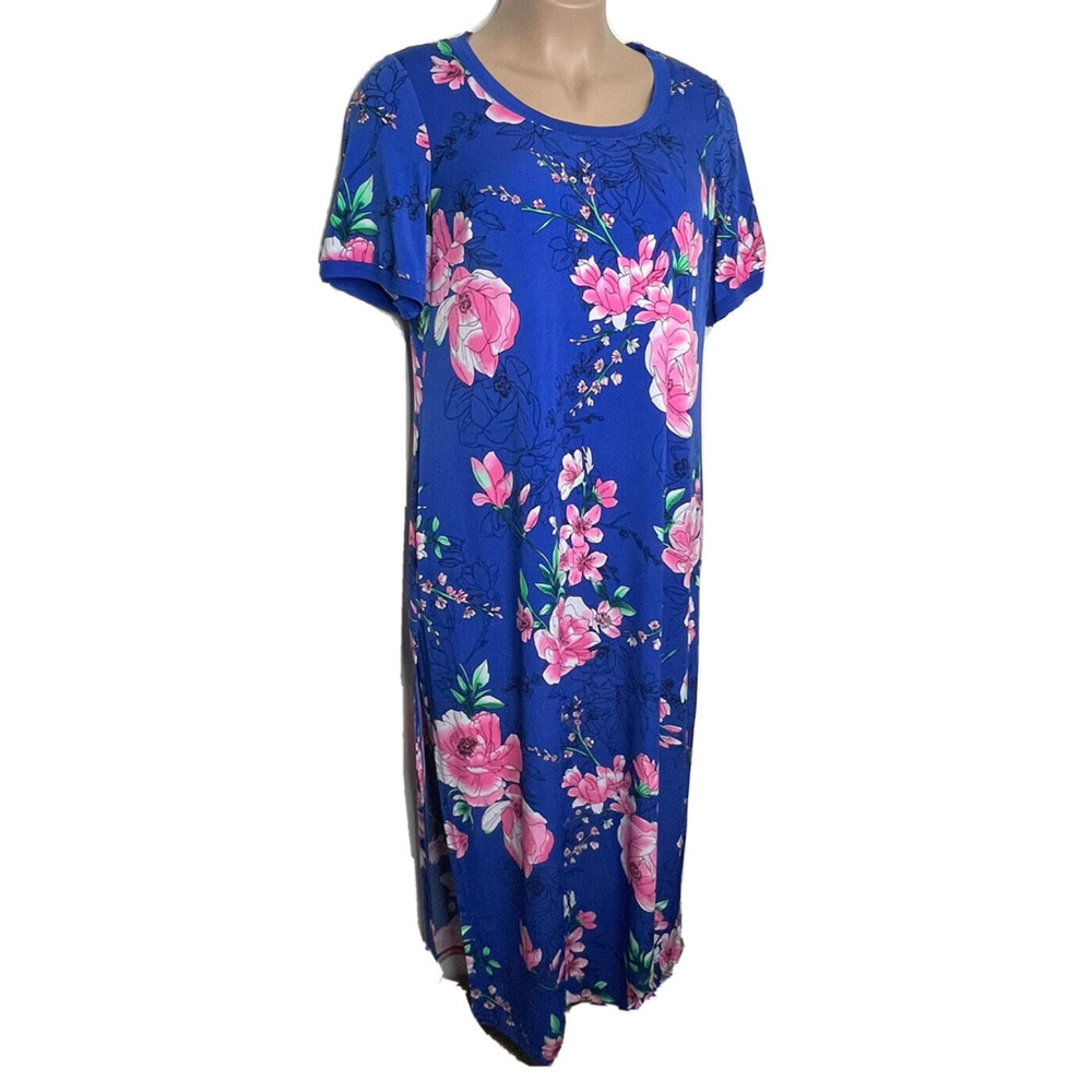 Gili Maxi Dress Blue Floral Stretch Knit - Size 1X